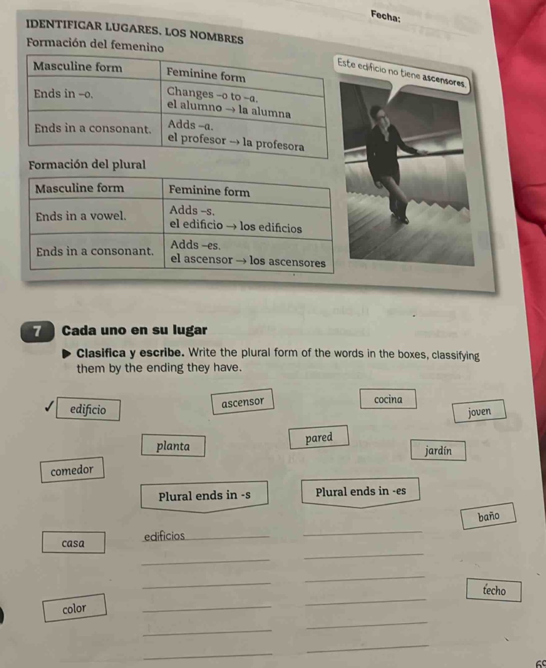 fecha: identificar lugares, los nombres formación del femenino masculin…