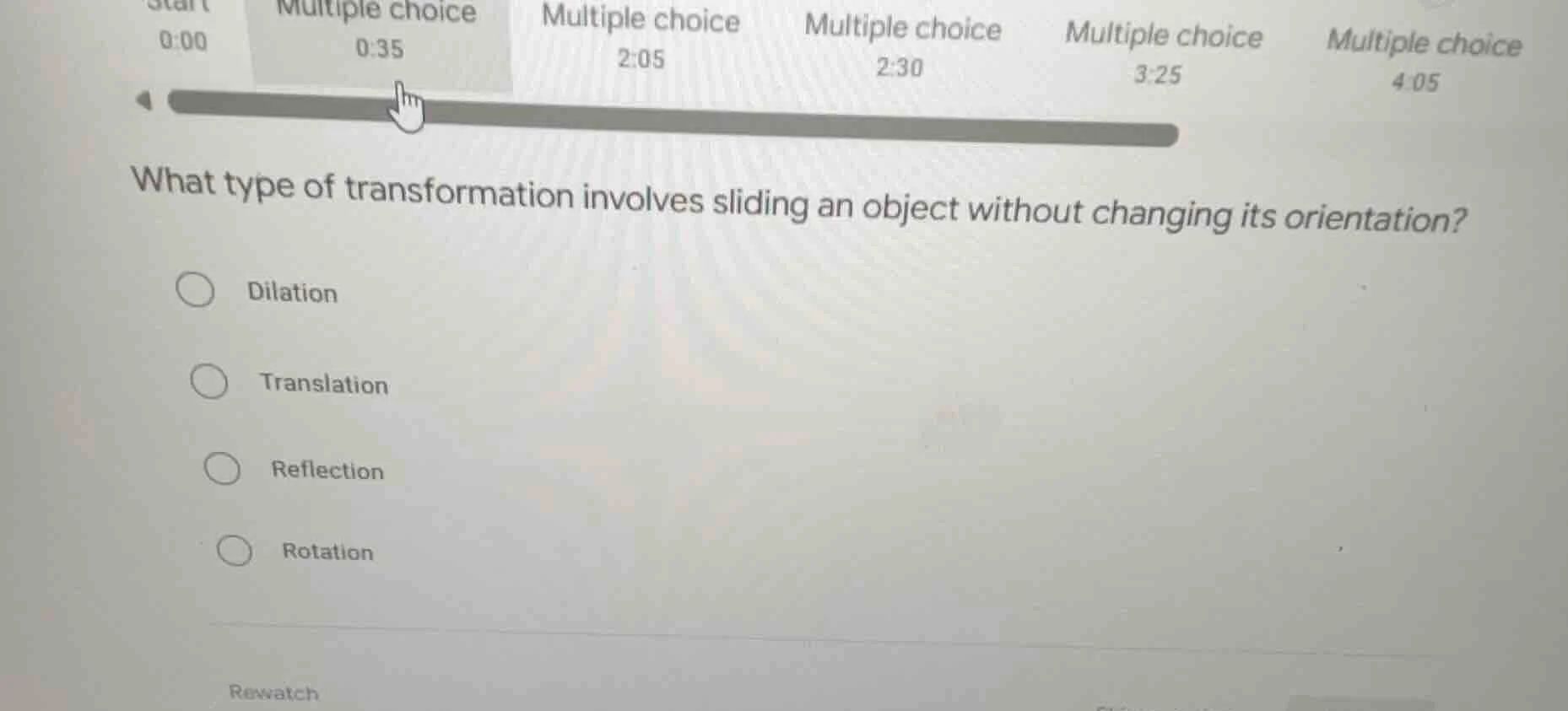 what type of transformation involves sliding an object without changing…