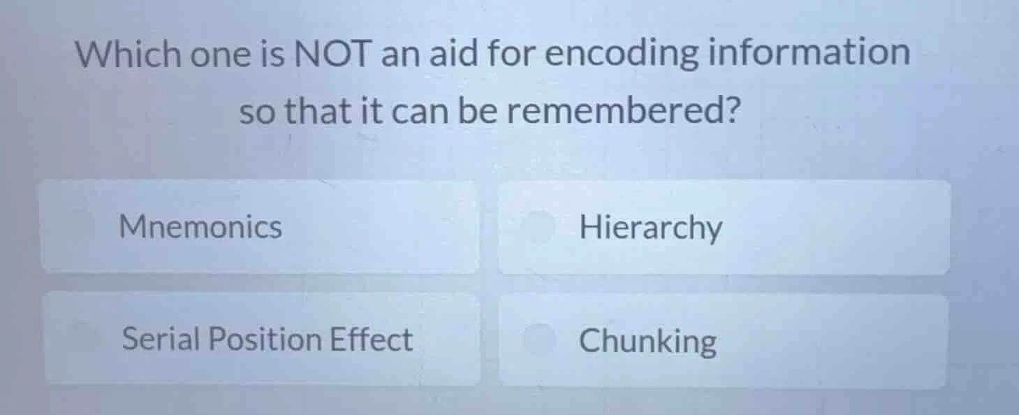 which one is not an aid for encoding information so that it can be reme…