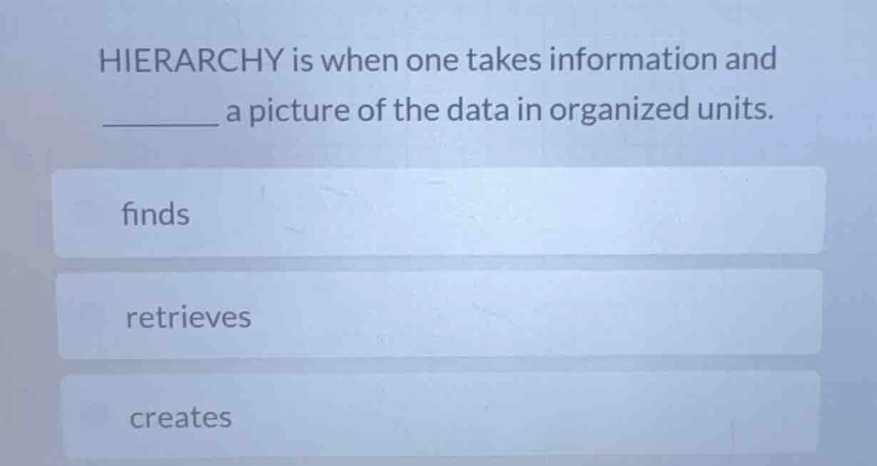 hierarchy is when one takes information and ______ a picture of the dat…