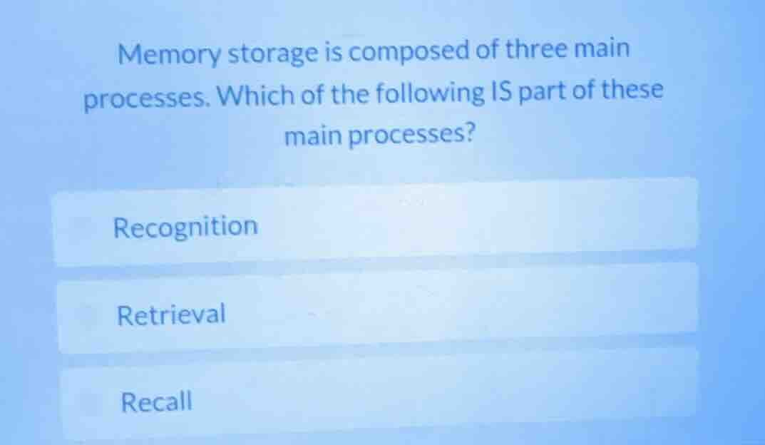 memory storage is composed of three main processes. which of the follow…
