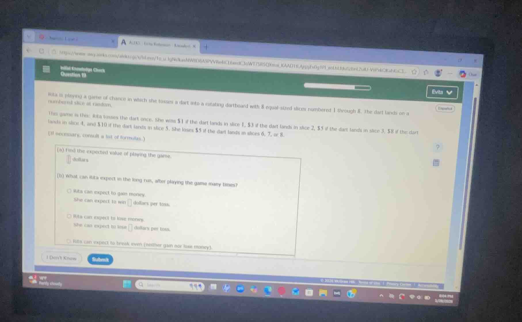 rita is playing a game of chance in which she tosses a dart into a rota…