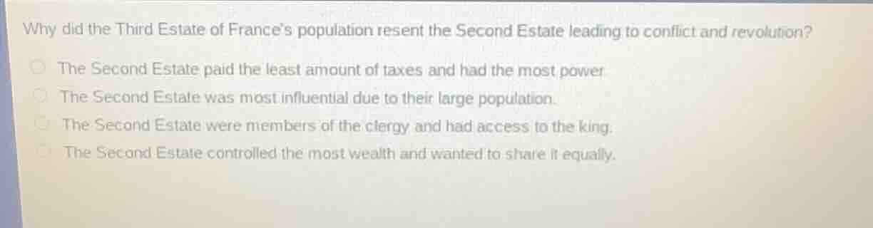 why did the third estate of france’s population resent the second estat…