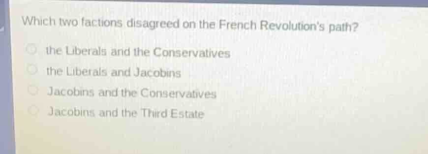which two factions disagreed on the french revolutions path? the libera…