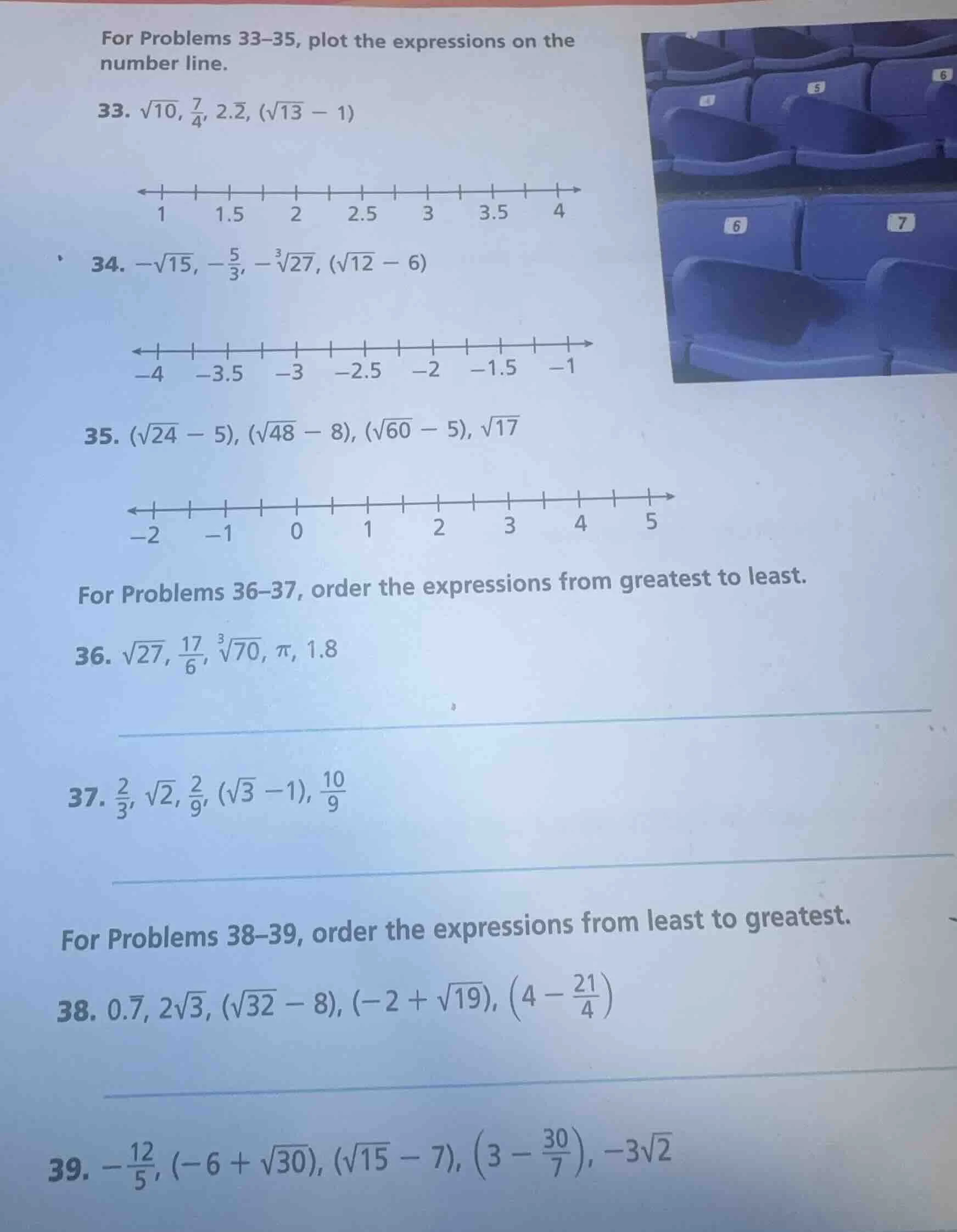 for problems 33–35, plot the expressions on the number line. 33. $sqrt{…