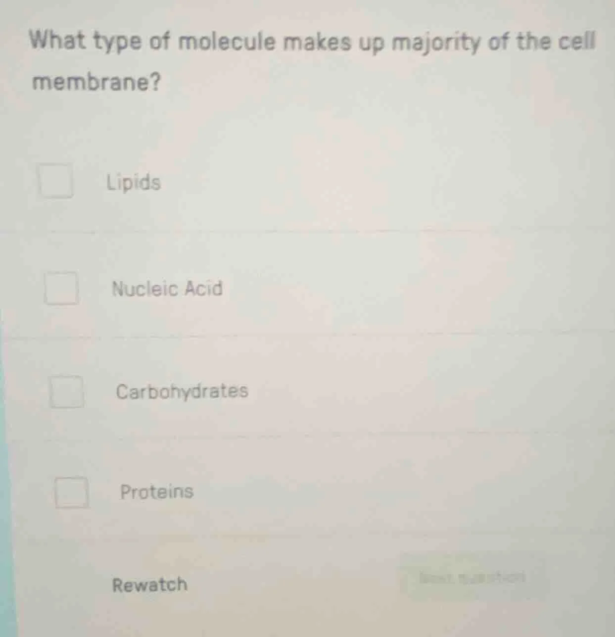 what type of molecule makes up majority of the cell membrane? lipids nu…