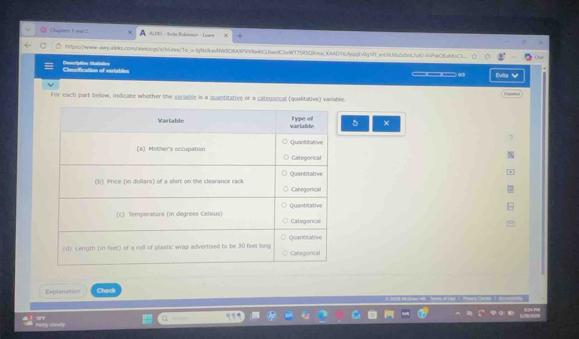 descriptive statistics classification of variables for each part below,…