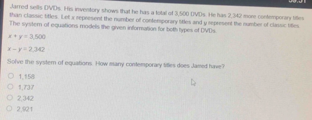 jarred sells dvds. his inventory shows that he has a total of 3,500 dvd…