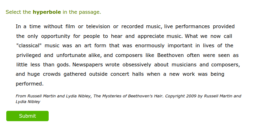 select the hyperbole in the passage. in a time without film or televisi…