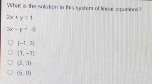 what is the solution to this system of linear equations? 2x + y = 1 3x …