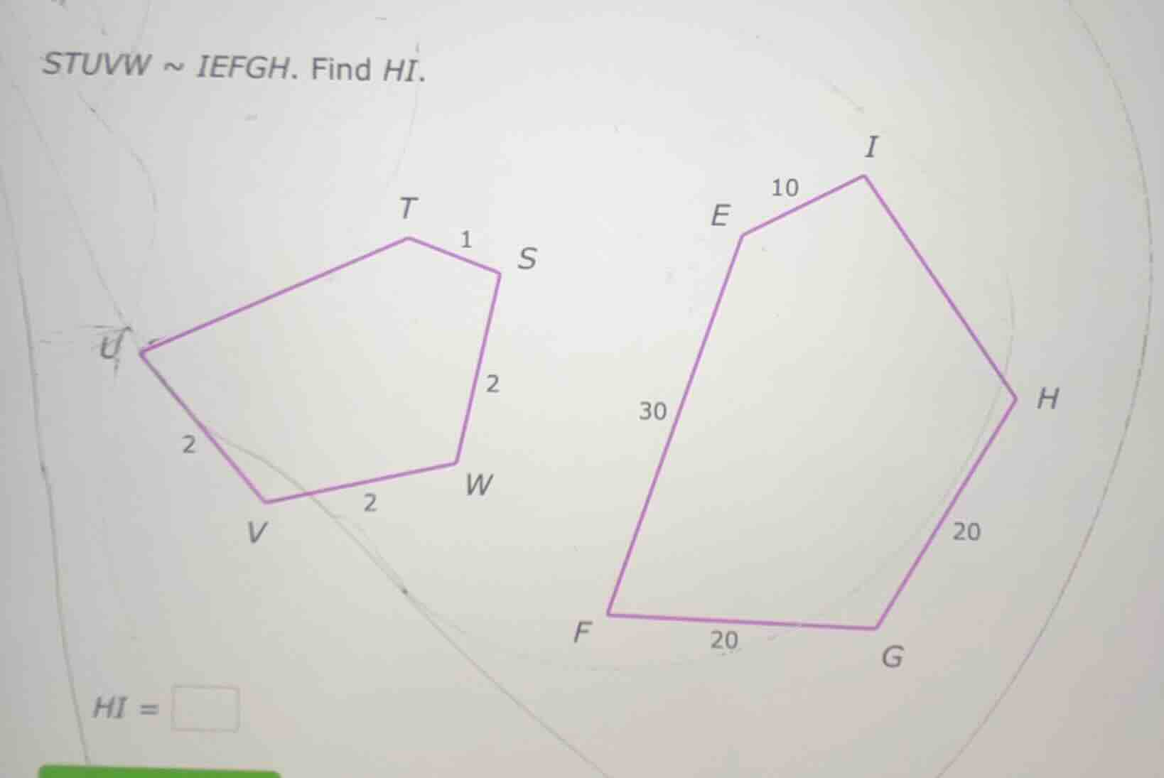 stuvw ~ iefgh. find hi.