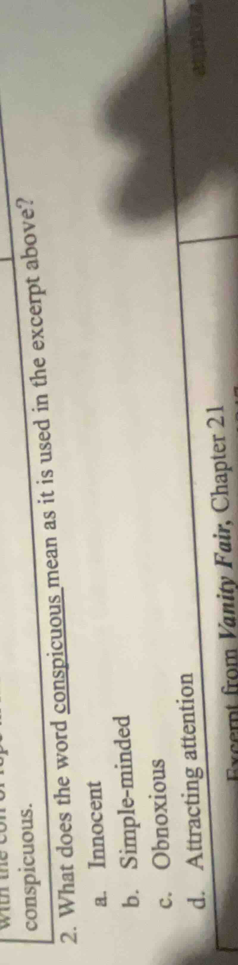 2. what does the word conspicuous mean as it is used in the excerpt abo…