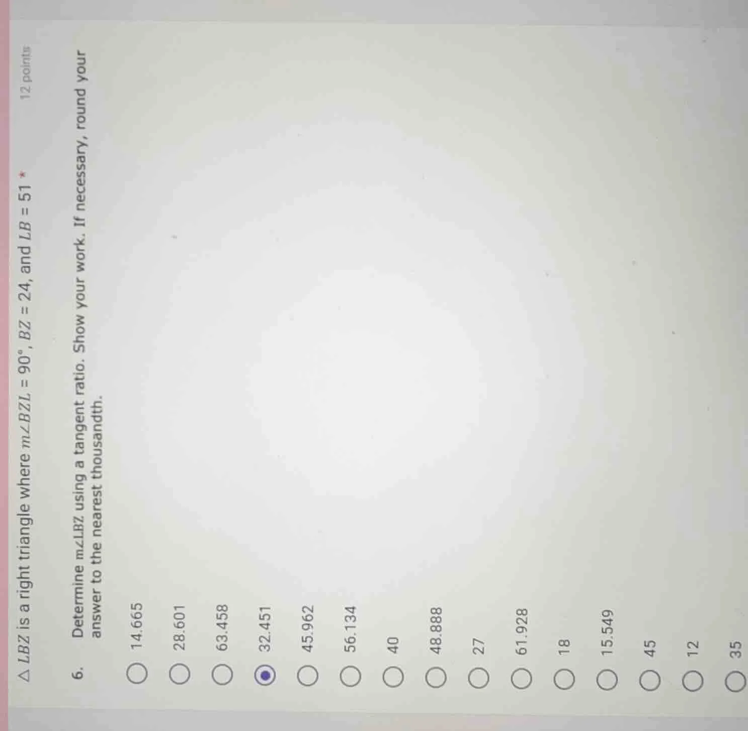 12 points\ $\\triangle lbz$ is a right triangle where $m\\angle bzl = 9…
