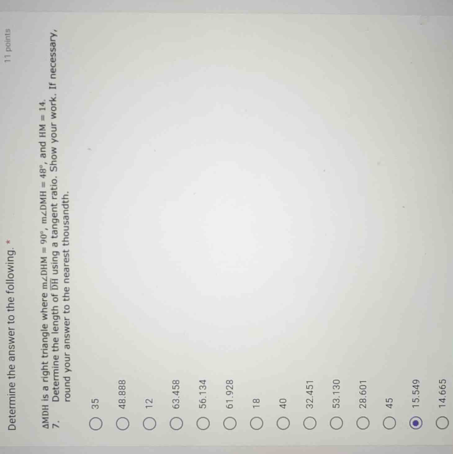 determine the answer to the following. * 11 points \\( \\triangle mdh \…