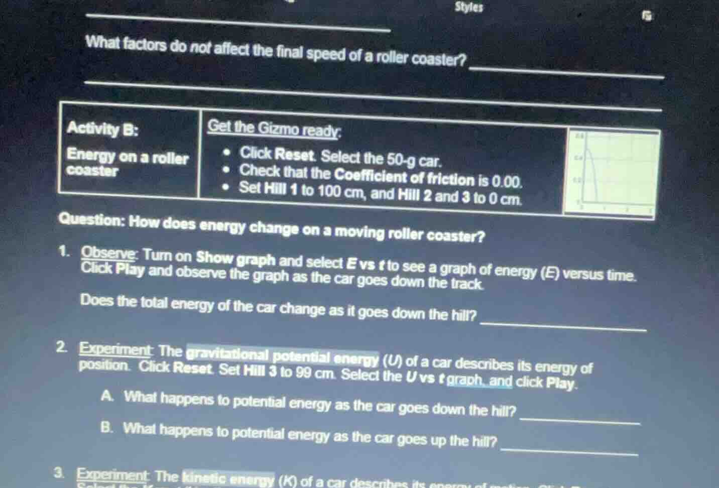 what factors do not affect the final speed of a roller coaster? activit…