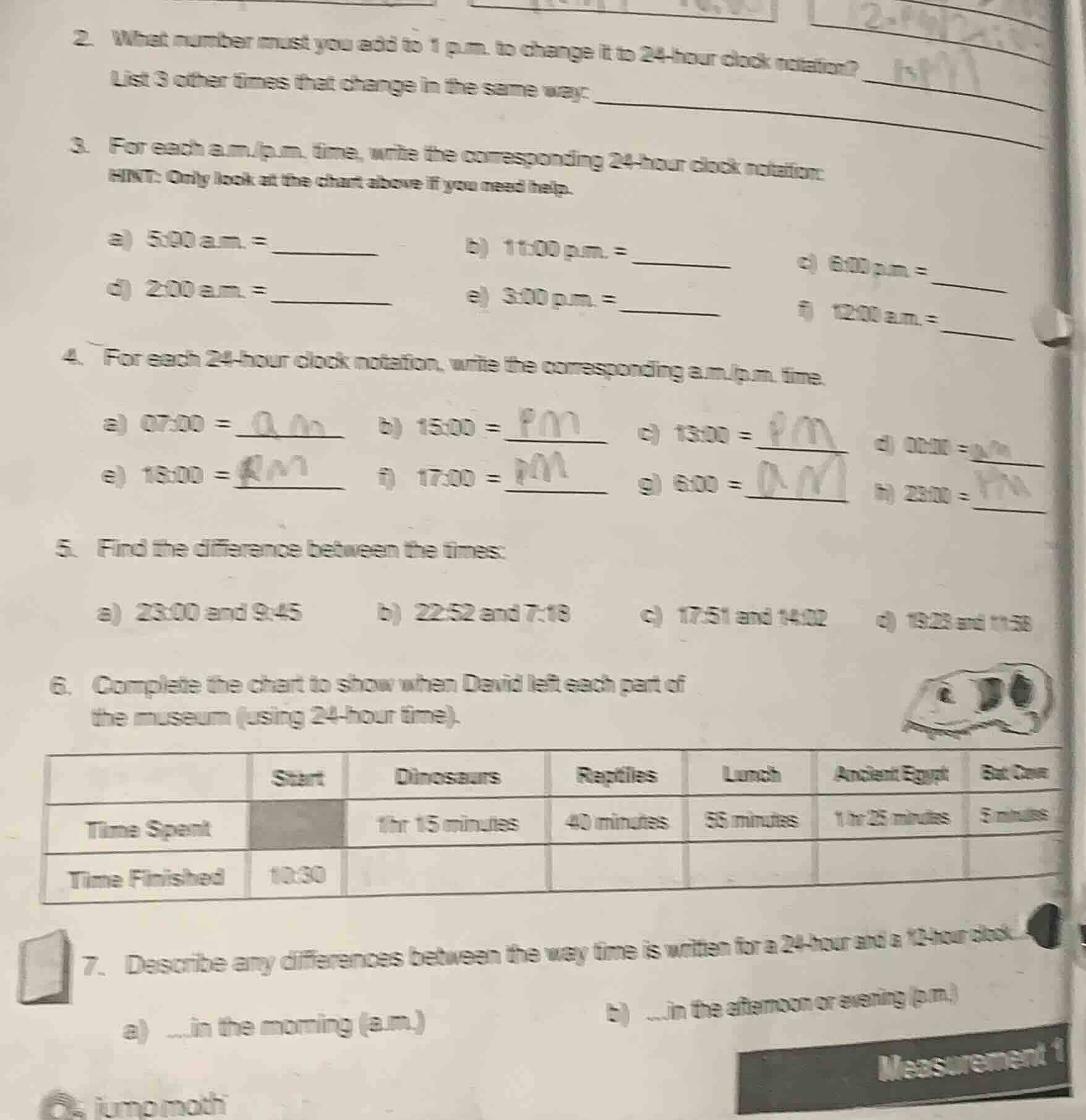 2. what number must you add to 1 p.m. to change it to 24 - hour clock n…