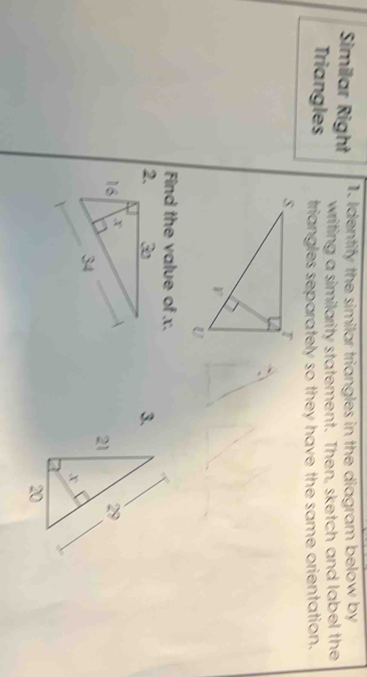 similar right triangles 1. identify the similar triangles in the diagra…