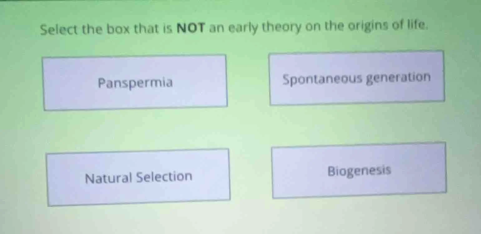 select the box that is not an early theory on the origins of life. pans…