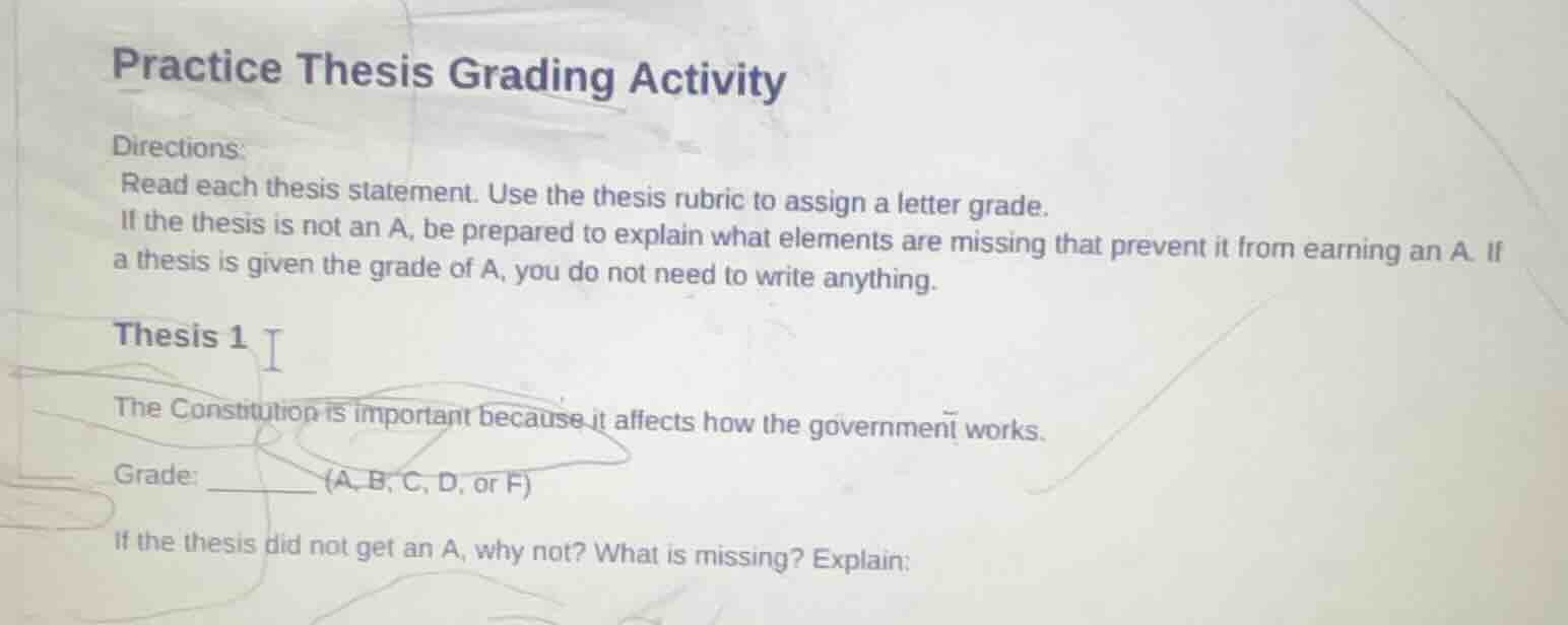 practice thesis grading activity directions: read each thesis statement…