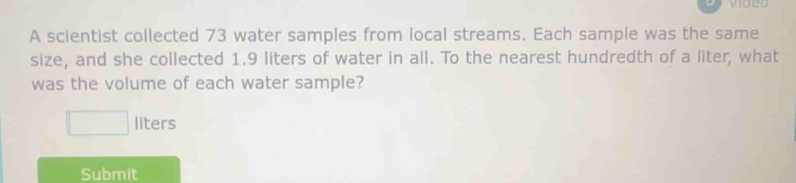 a scientist collected 73 water samples from local streams. each sample …