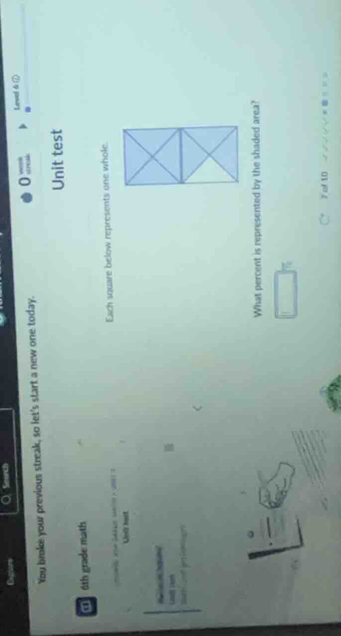 unit test each square below represents one whole. what percent is repre…