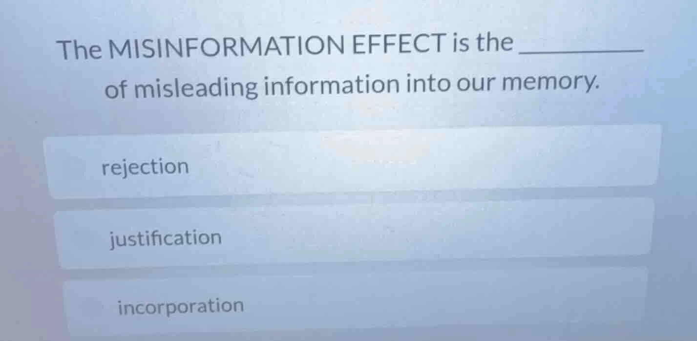 the misinformation effect is the ______ of misleading information into …