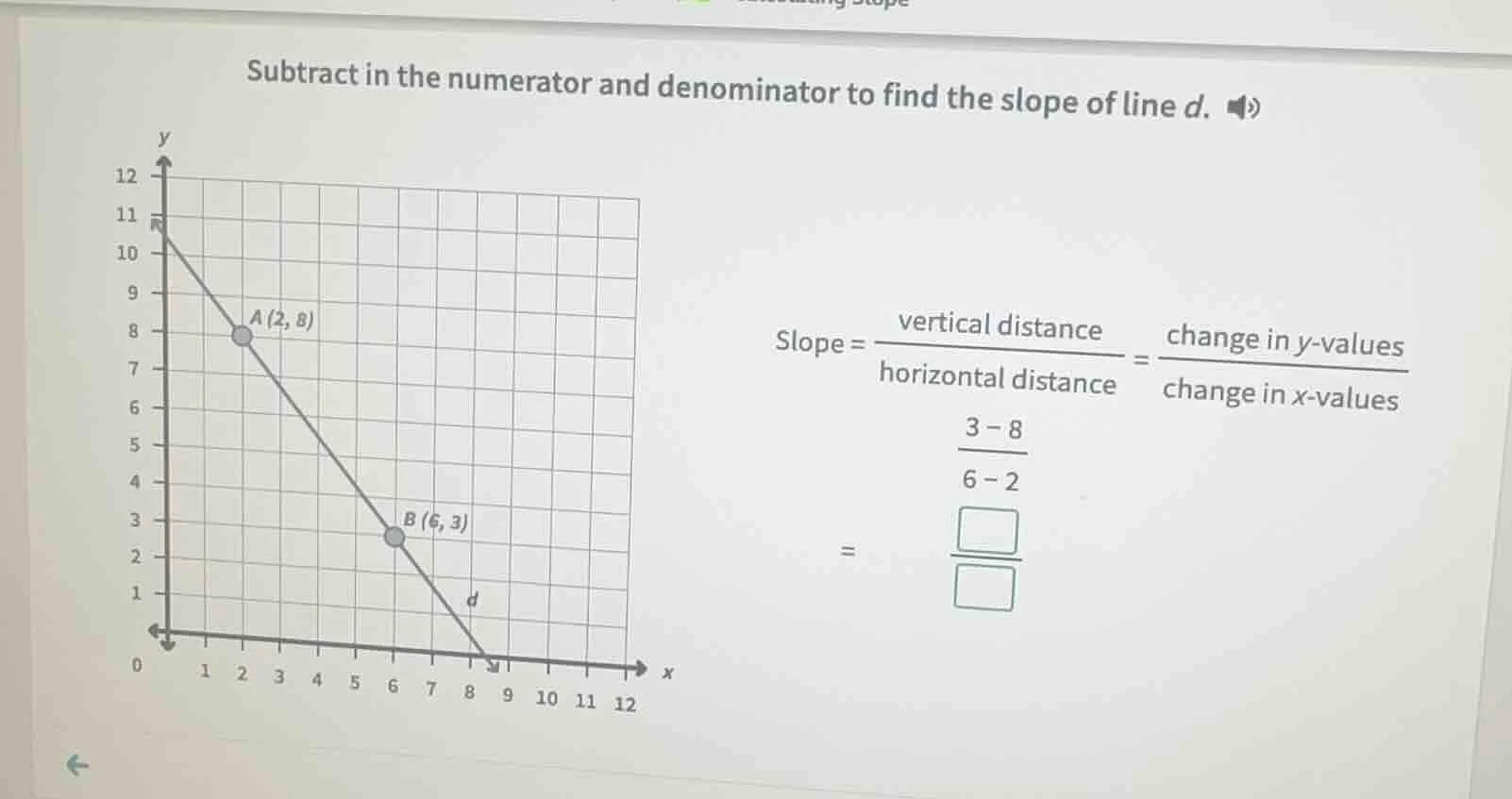 subtract in the numerator and denominator to find the slope of line d. …