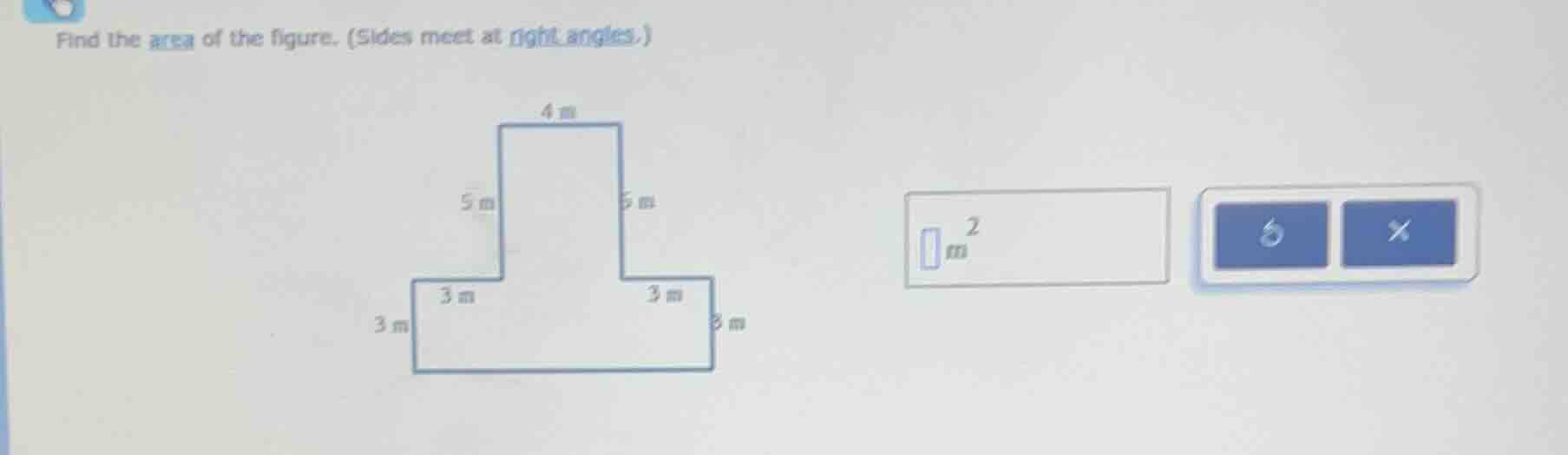 find the area of the figure. (sides meet at right angles.)