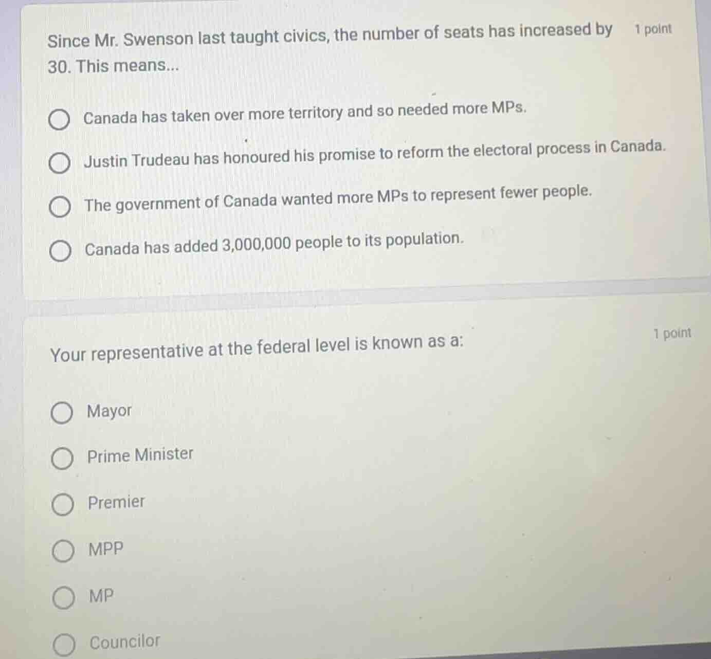 since mr. swenson last taught civics, the number of seats has increased…