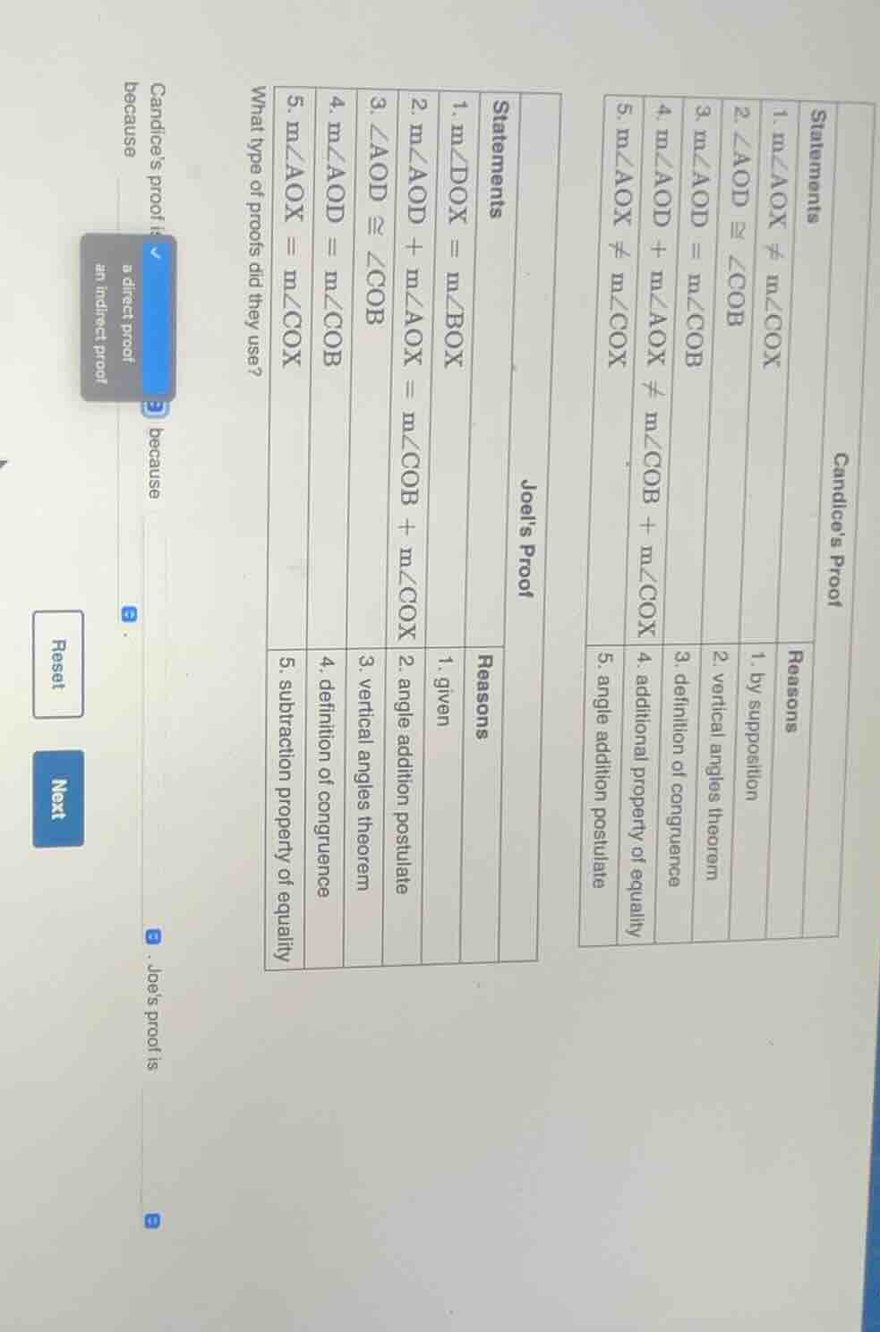 what type of proofs did they use? candice’s proof is a direct proof an …