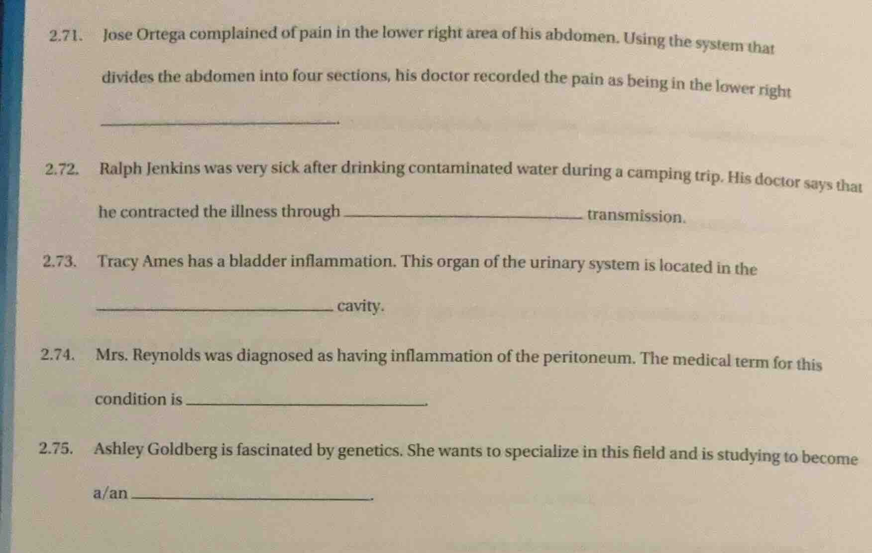 2.71. jose ortega complained of pain in the lower right area of his abd…