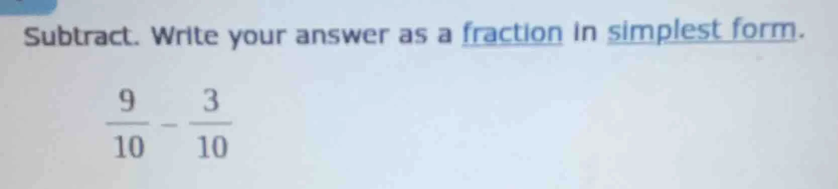 subtract. write your answer as a fraction in simplest form.\\(\frac{9}{…