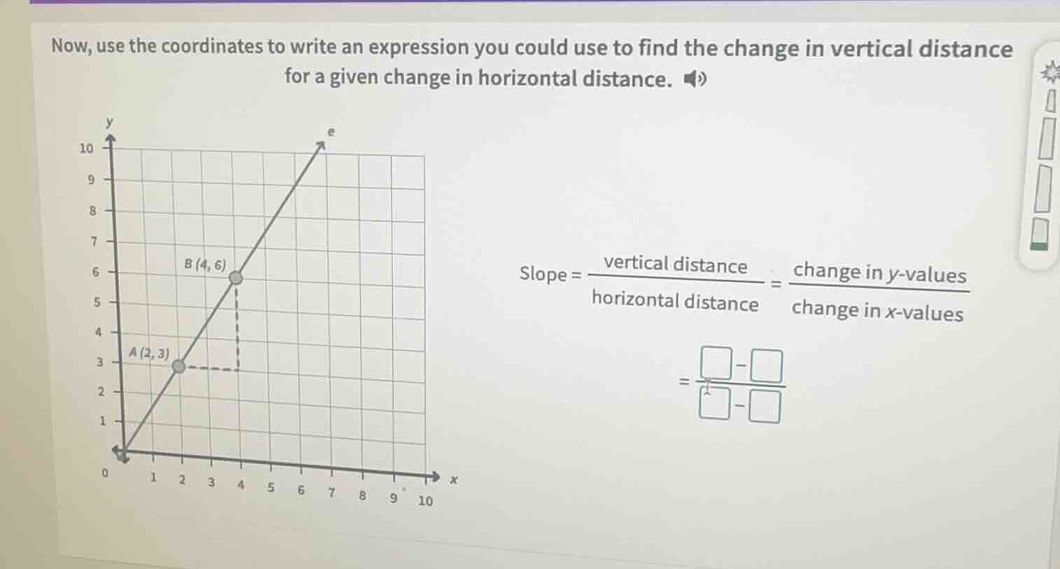 now, use the coordinates to write an expression you could use to find t…