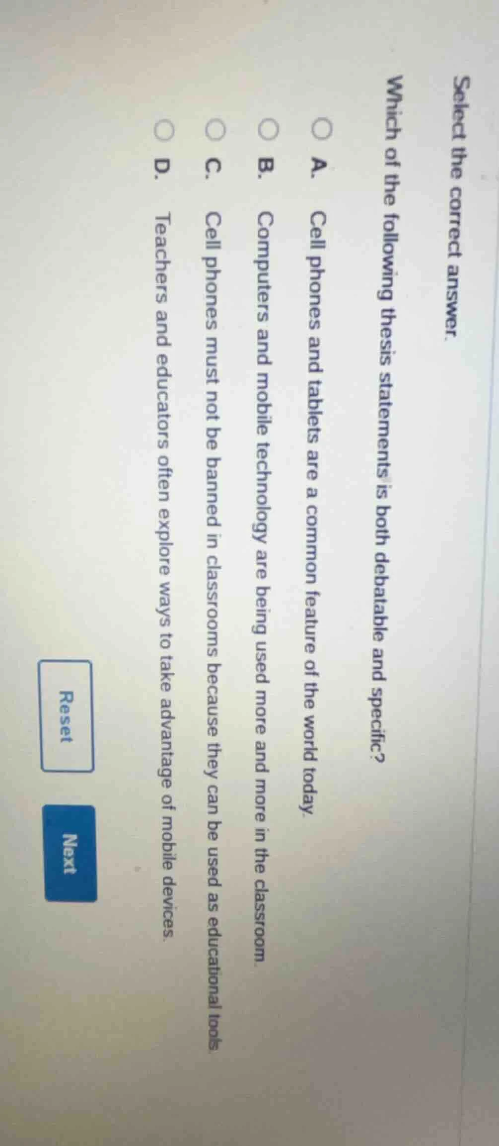 select the correct answer. which of the following thesis statements is …