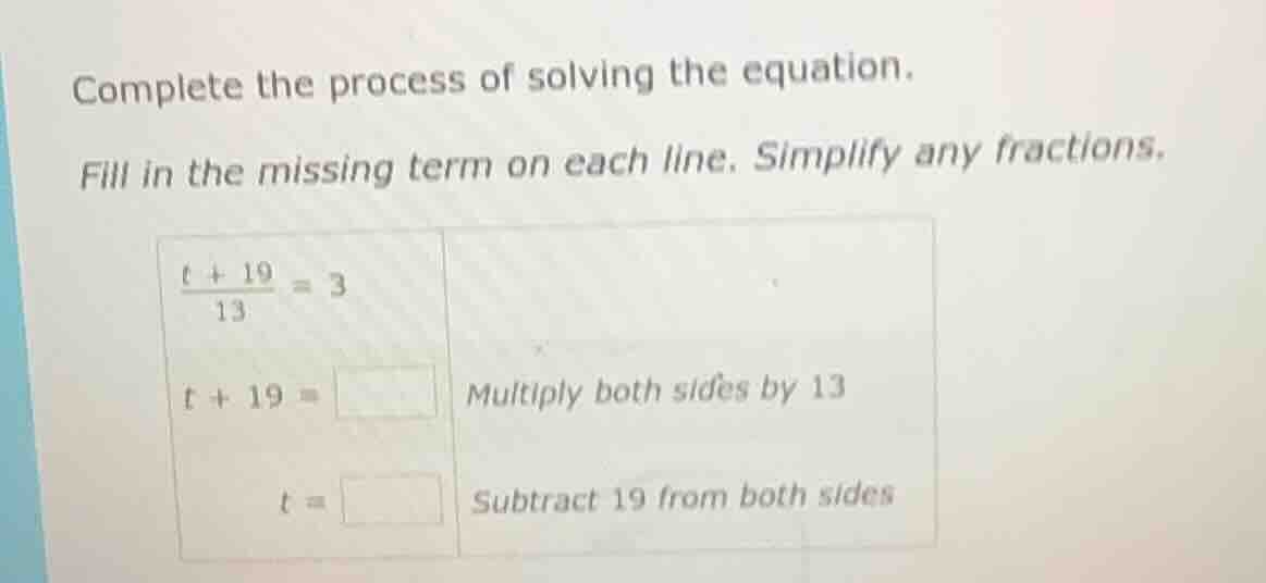 complete the process of solving the equation. fill in the missing term …