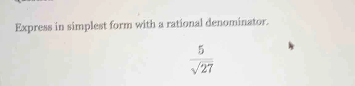 express in simplest form with a rational denominator.\\(\\frac{5}{\\sqr…