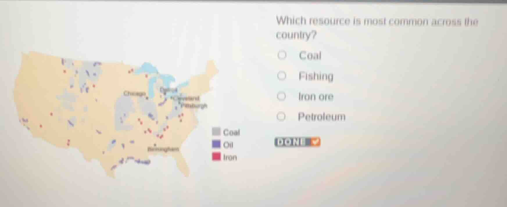 which resource is most common across the country? coal fishing iron ore…