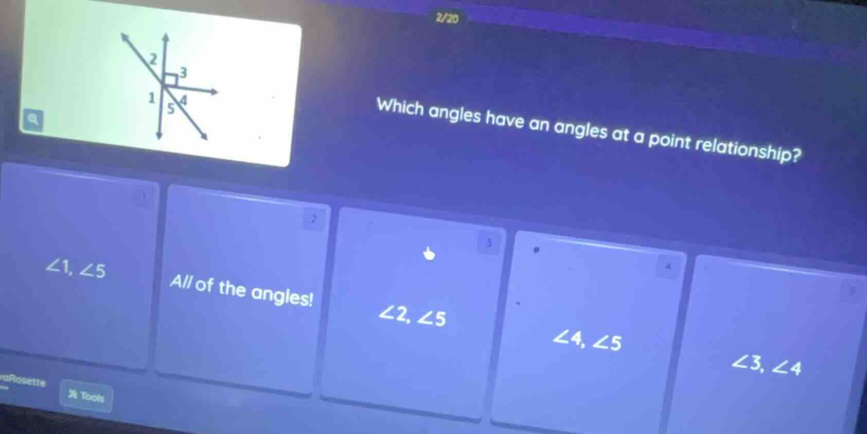 which angles have an angles at a point relationship? \\(\\angle 1, \\an…