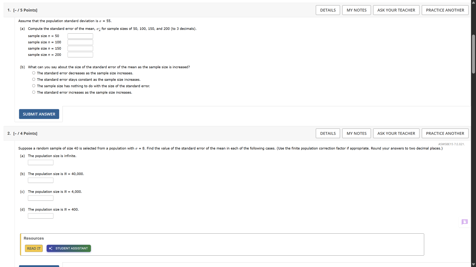 1. - / 5 points assume that the population standard deviation is $\\sig…