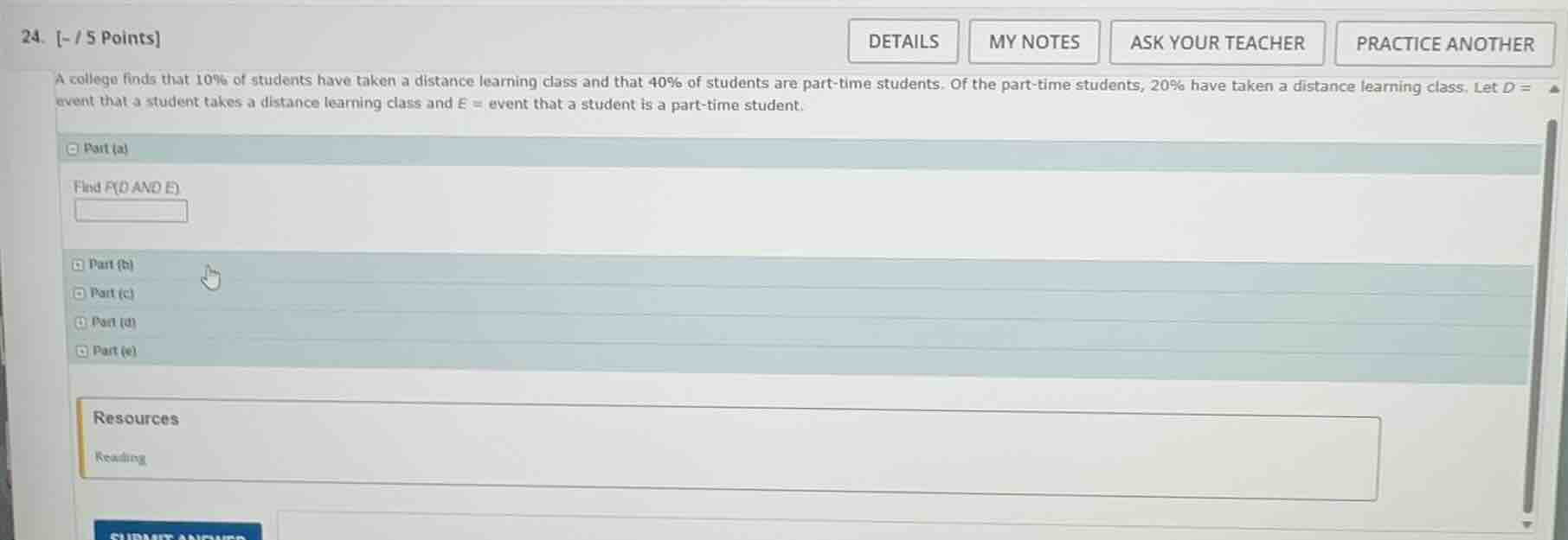 24. - / 5 points a college finds that 10% of students have taken a dist…