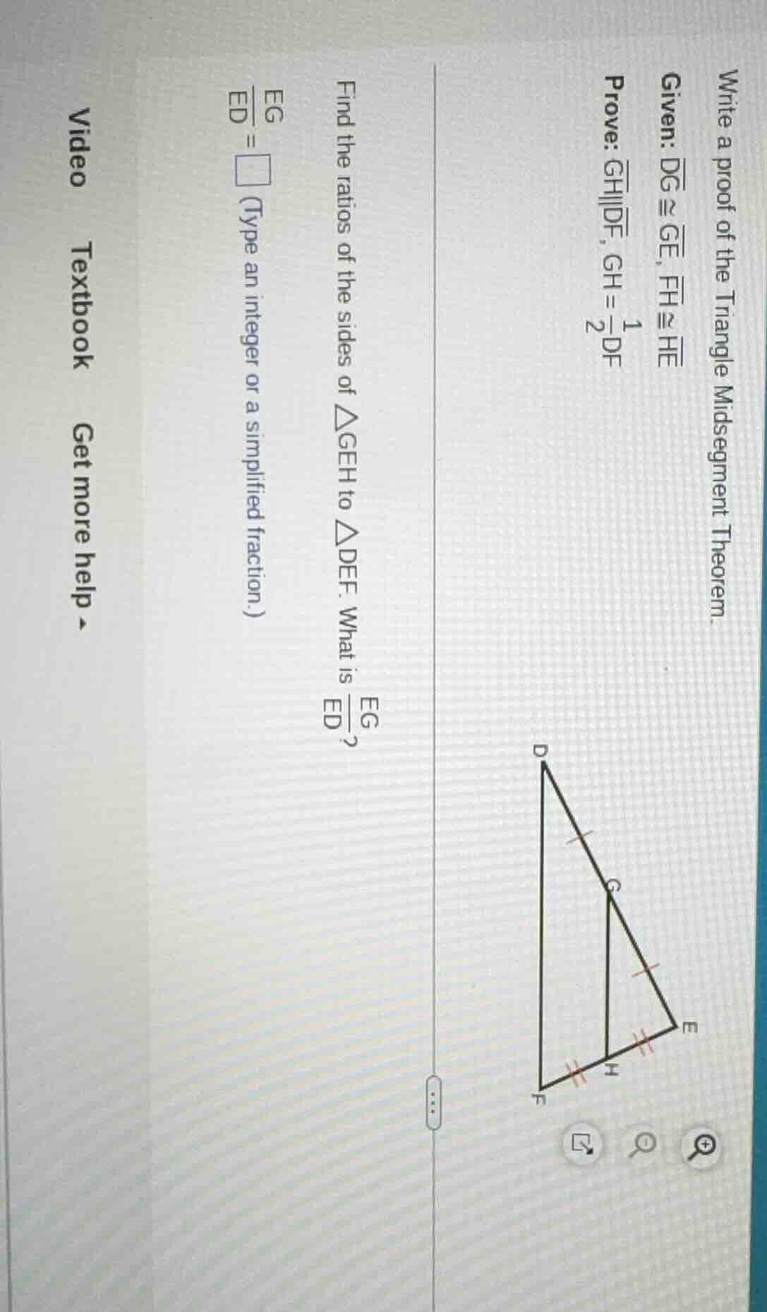 write a proof of the triangle midsegment theorem. given: $overline{dg} …