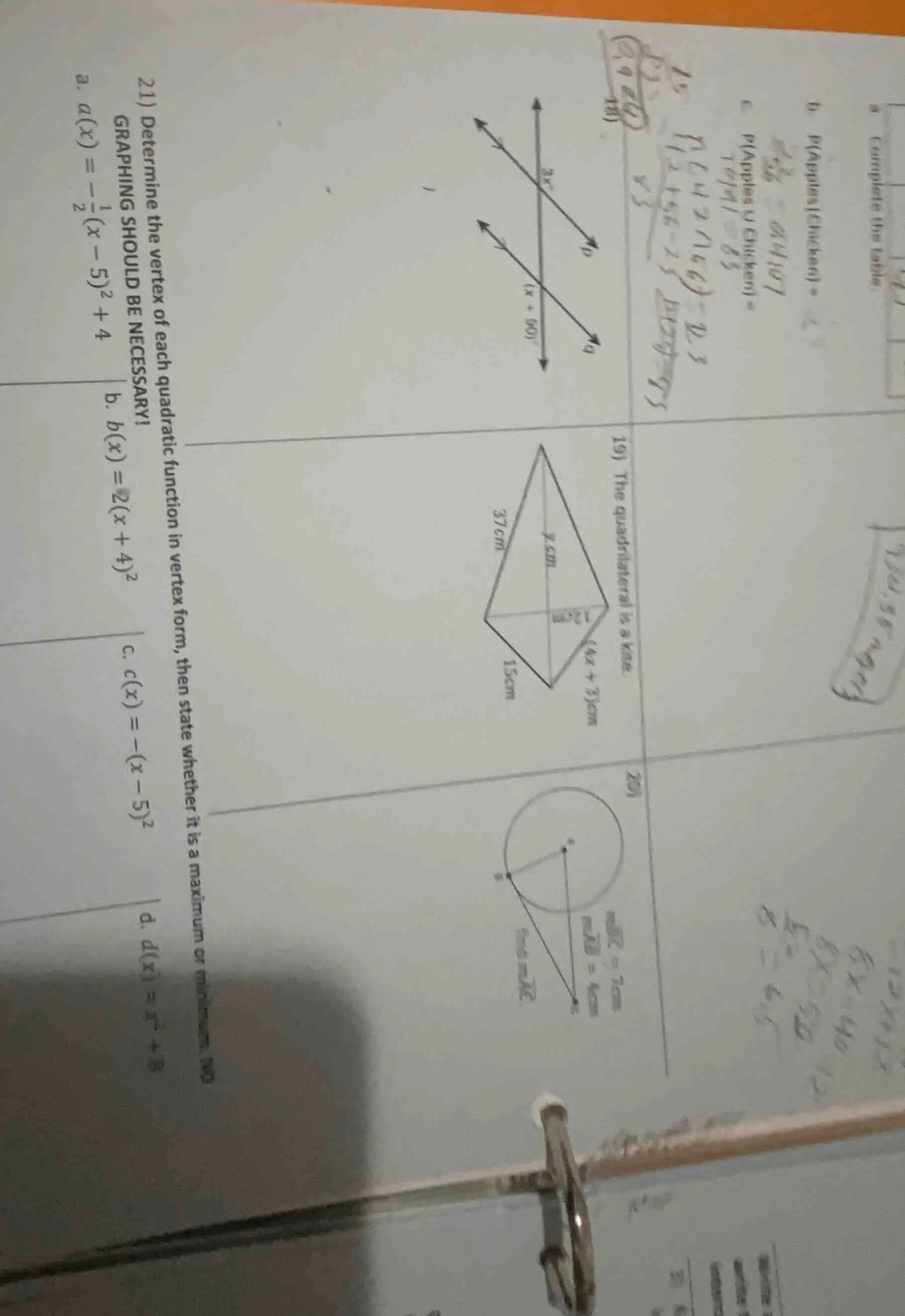 21) determine the vertex of each quadratic function in vertex form, the…