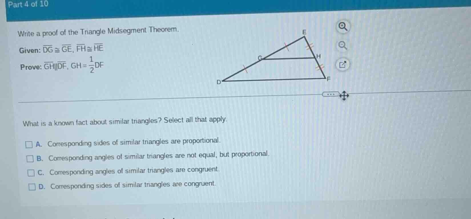 part 4 of 10 write a proof of the triangle midsegment theorem. given: $…