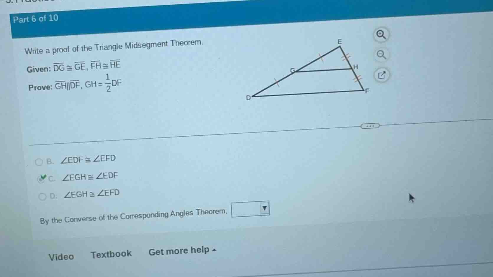 part 6 of 10 write a proof of the triangle midsegment theorem. given: $…