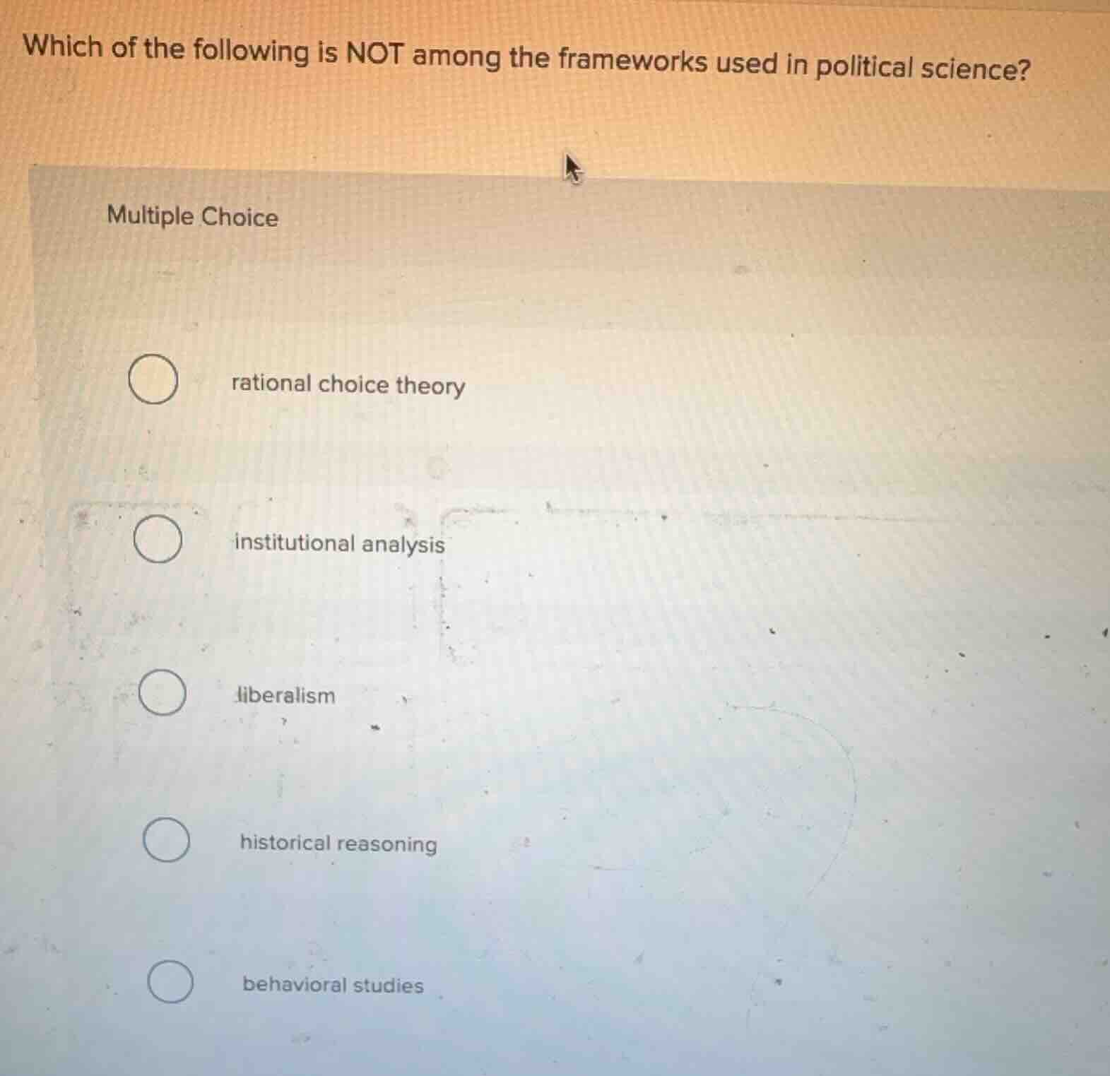 which of the following is not among the frameworks used in political sc…