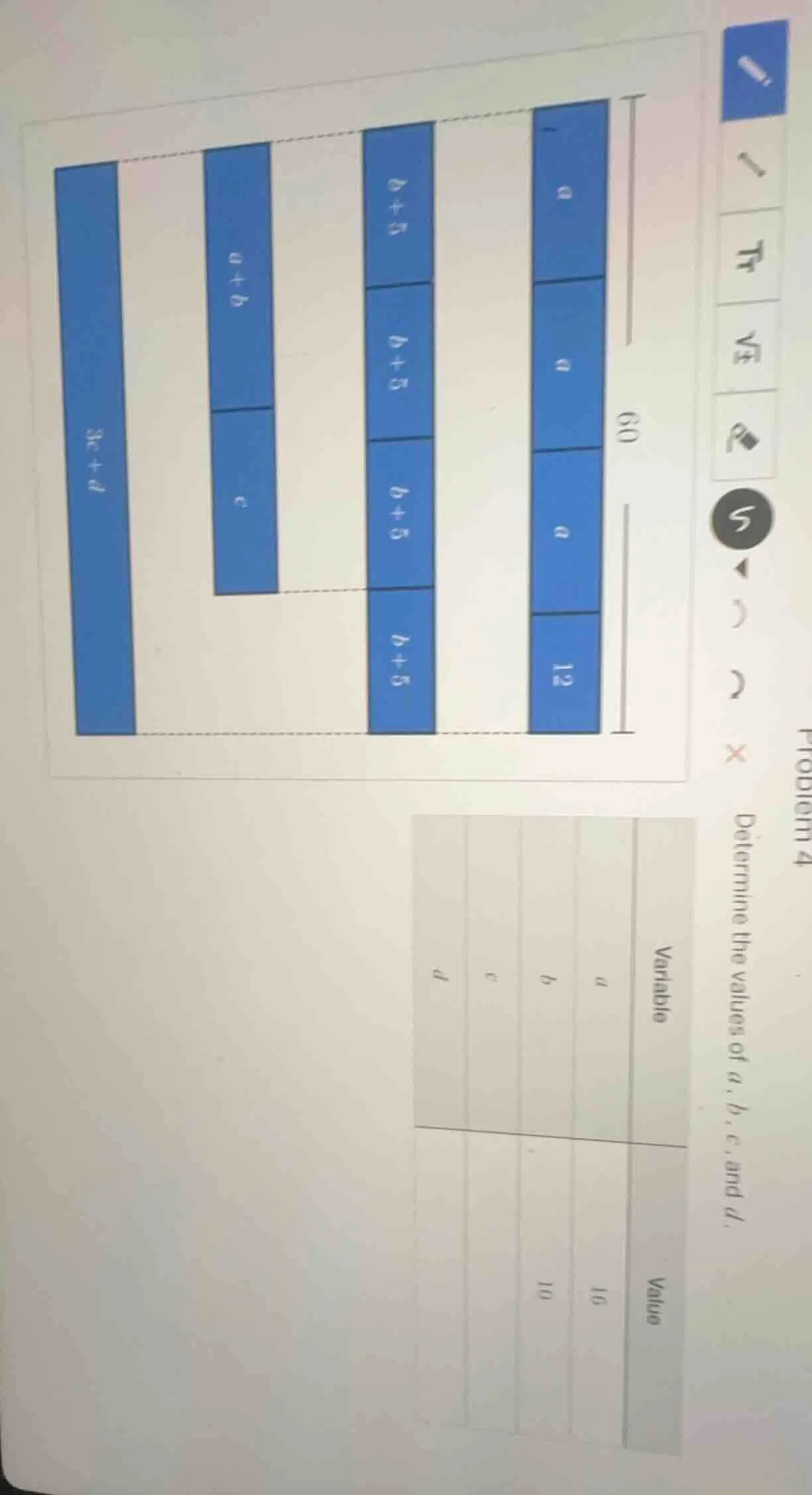 problem 4 determine the values of a, b, c, and d. (chart and table cont…