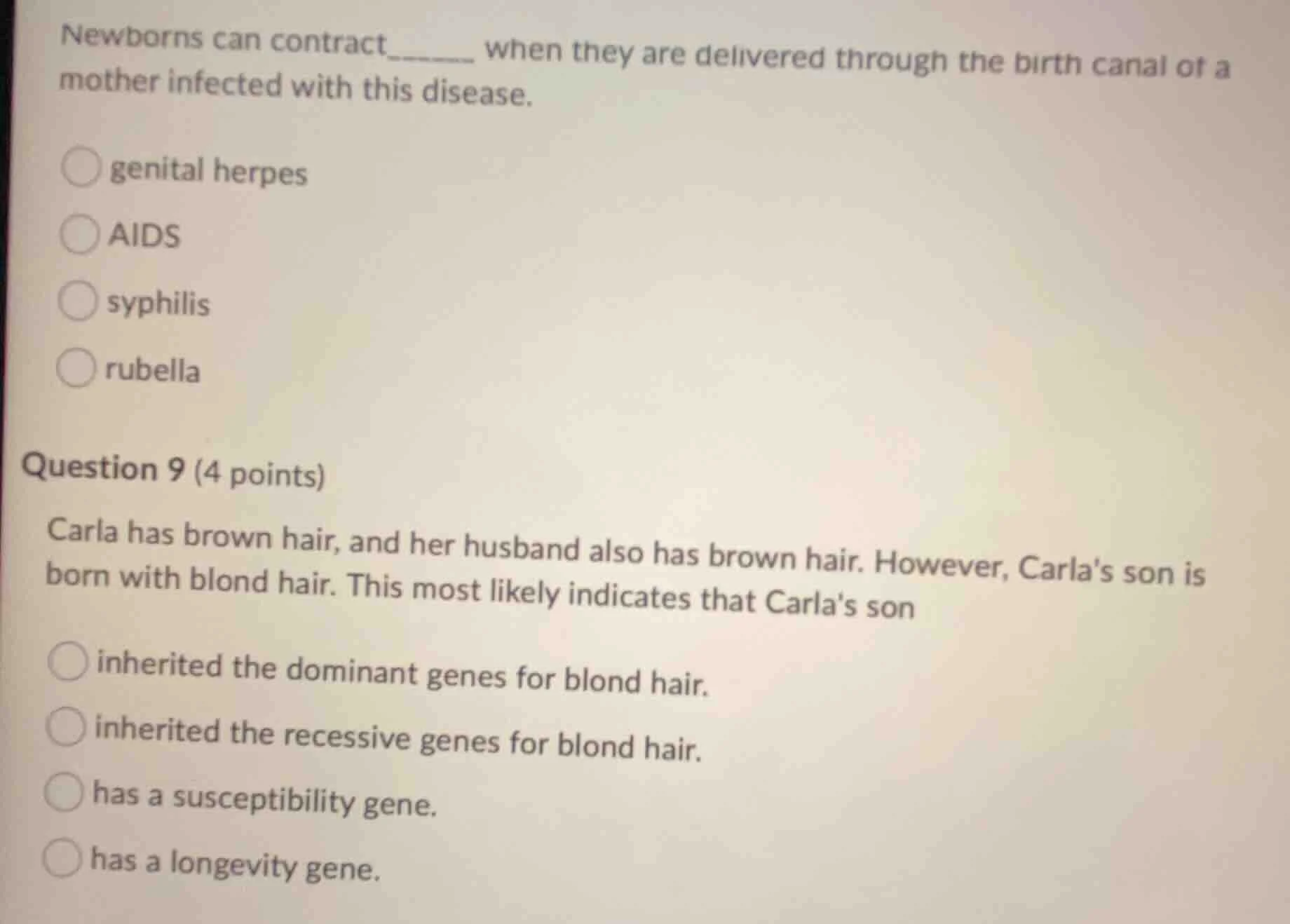 newborns can contract_____ when they are delivered through the birth ca…