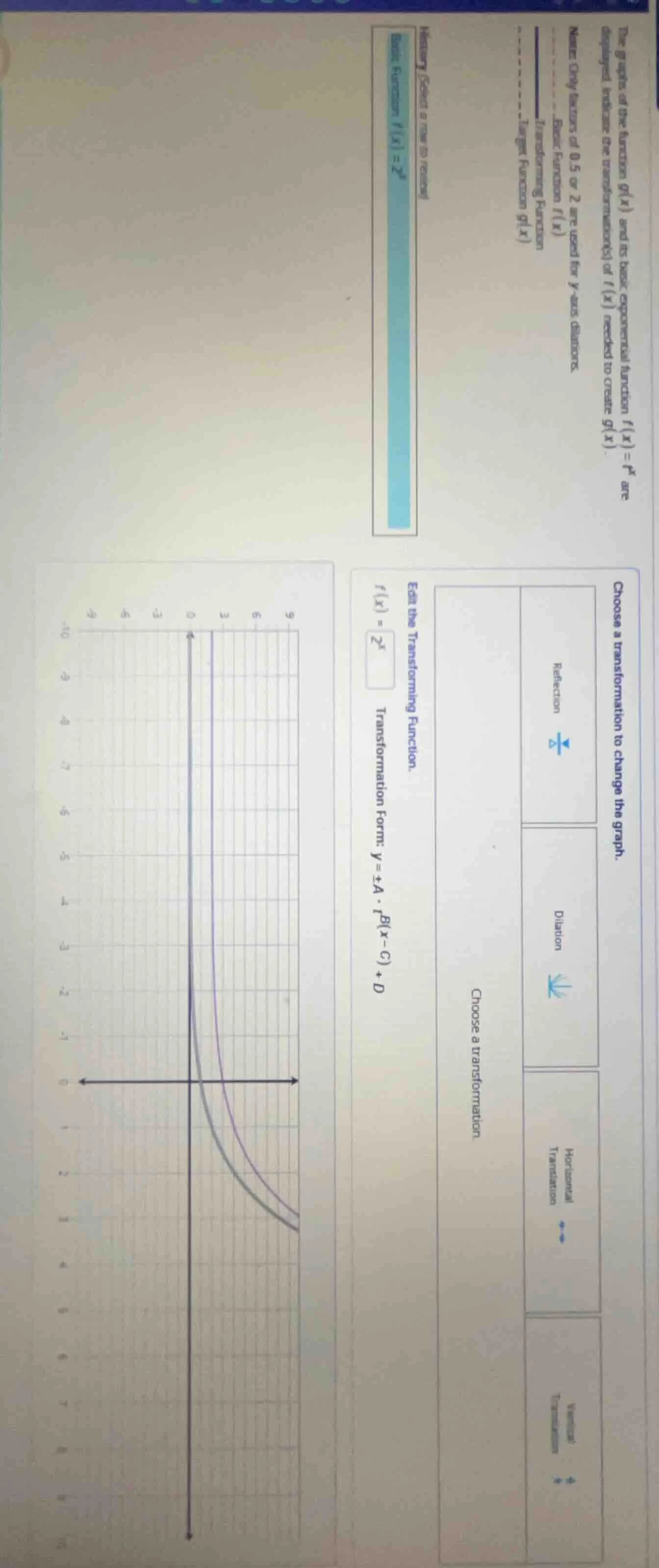the graph of the function g(x) and its base exponential function f(x) =…