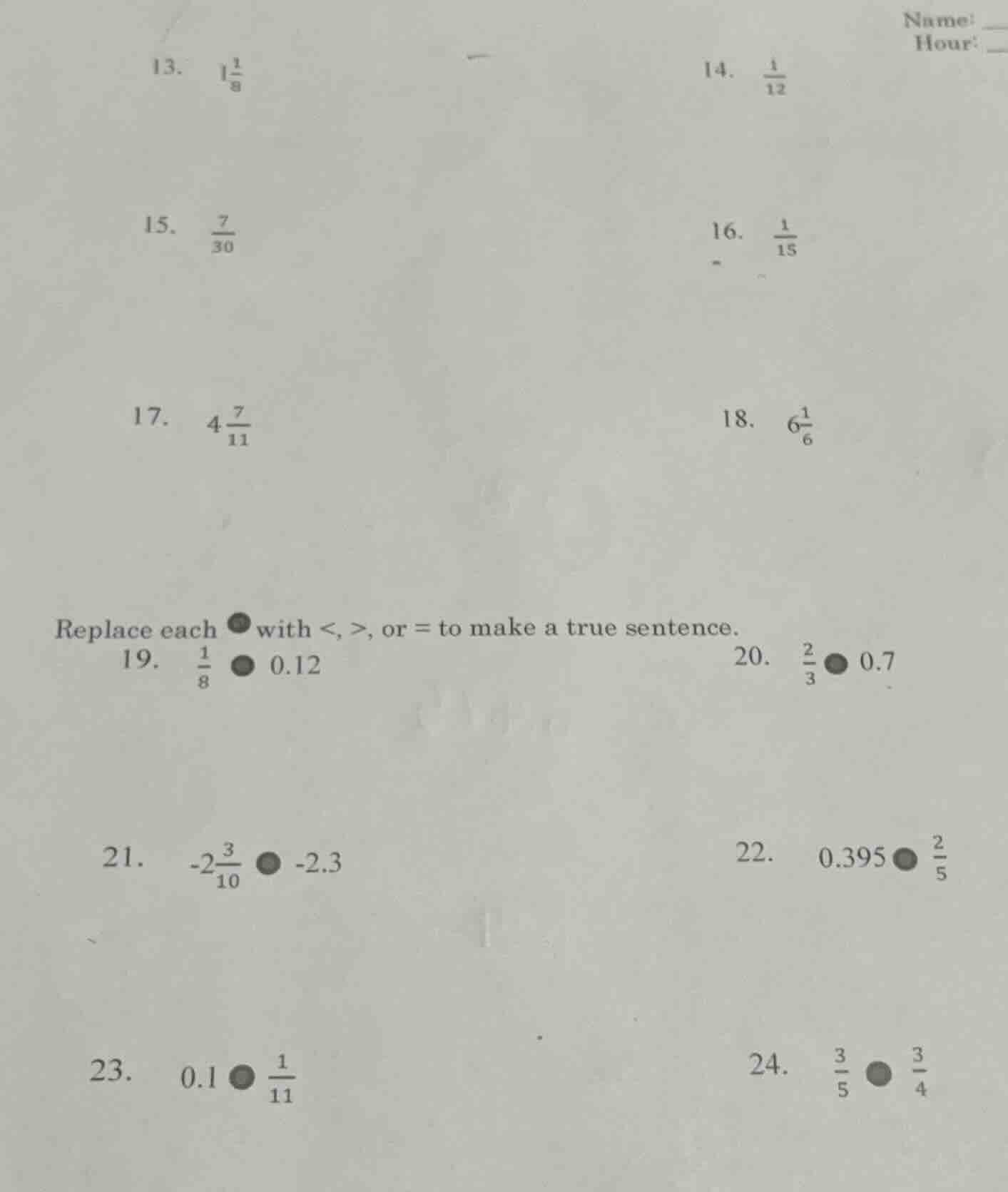 13. $1\\frac{1}{8}$ 14. $\\frac{1}{12}$ 15. $\\frac{7}{30}$ 16. $\\frac…