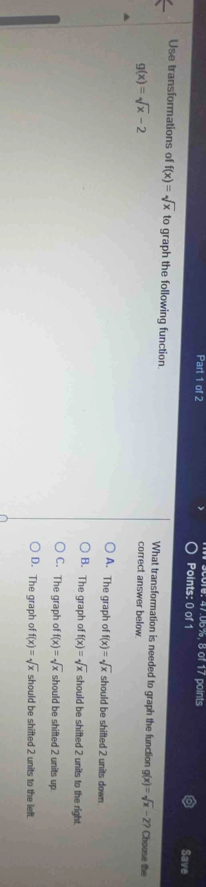 use transformations of ( f(x) = sqrt{x} ) to graph the following functi…